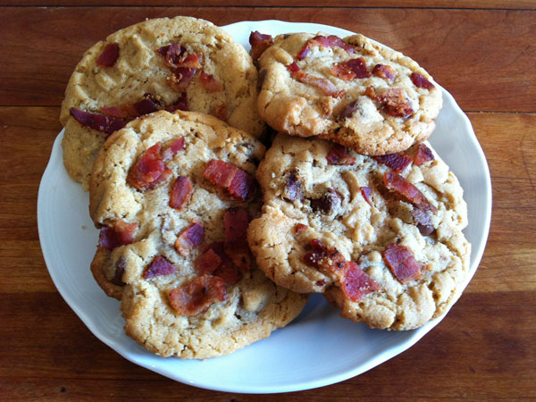 Photo of peanut butter chocolate chip bacon cookies